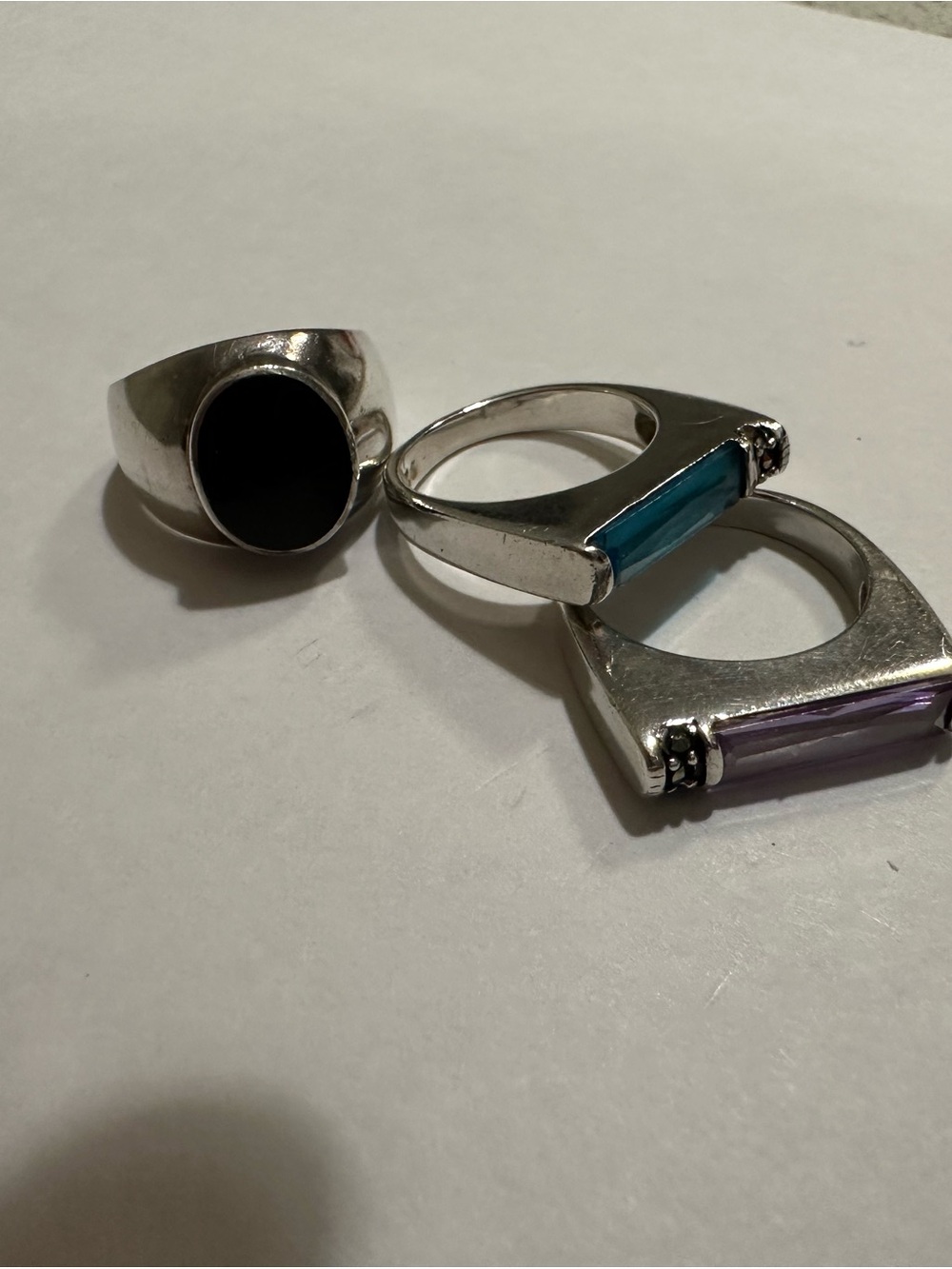 Sterling Silver Trio Ring Set with Black, Blue, and Purple Stones - Picture 2 of 4